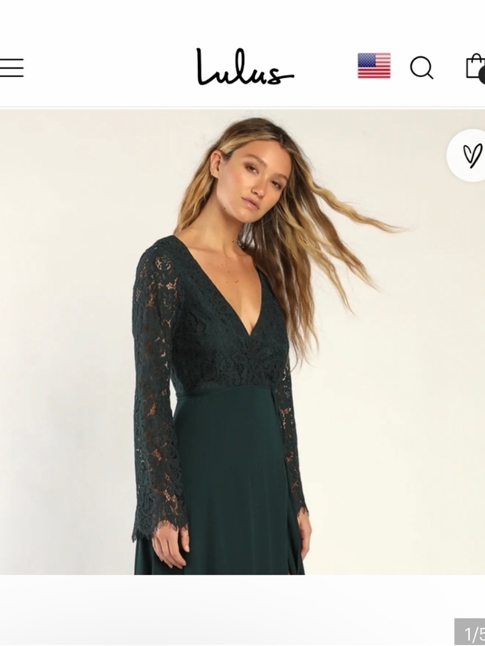 Lulu's Forest Green Lace V-Neck Long Sleeve Wrap Maxi Dress